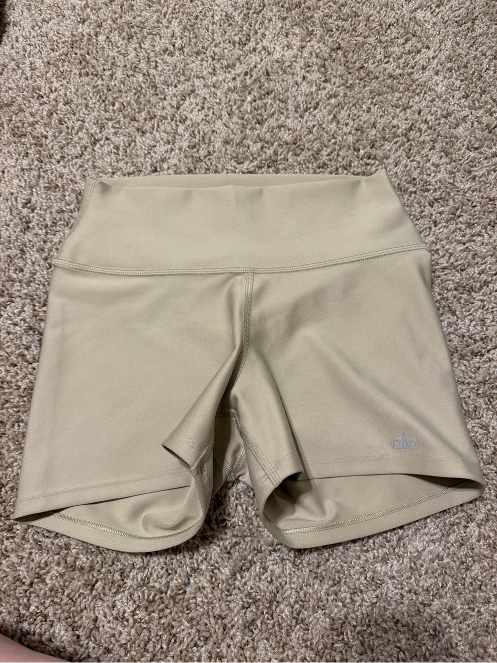 ALO Yoga High-Rise Athletic Shorts in Light Beige